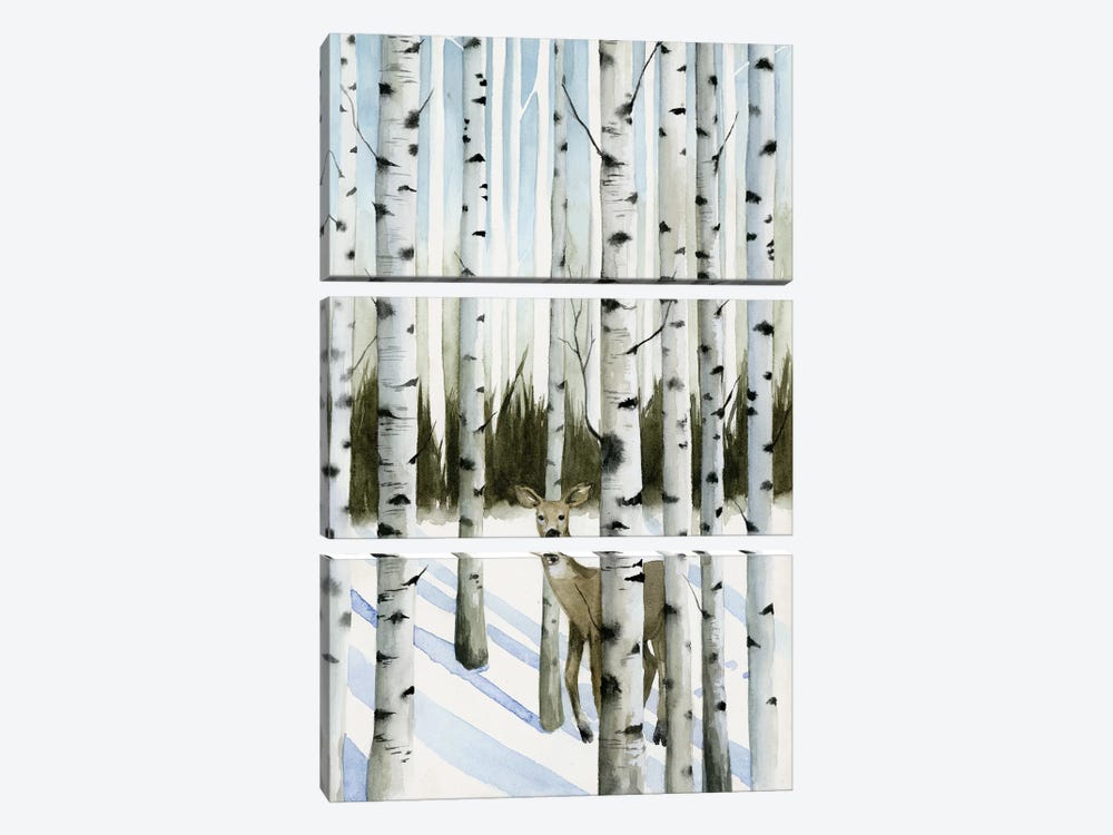Deer In Snowfall II by Grace Popp 3-piece Canvas Art Print