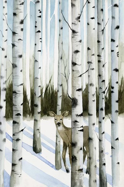 Birch Trees: Deer In Snowfall II by Grace Popp