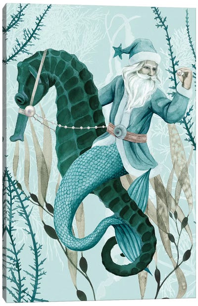 The Sea Santa II Canvas Art Print - Coastal Christmas Décor