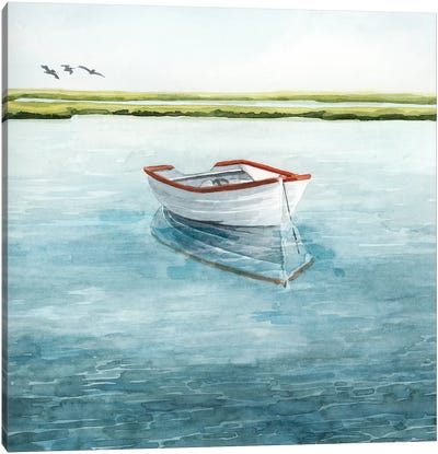 Anchored Bay II Canvas Art Print - Rowboat Art