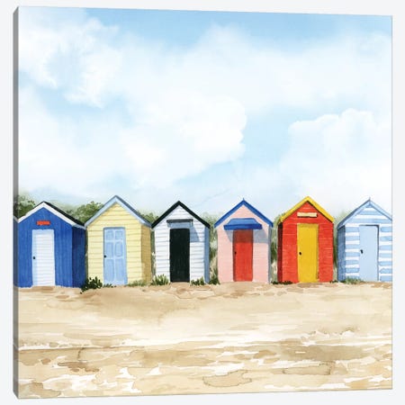 Beach Huts I Canvas Print #POP2060} by Grace Popp Art Print