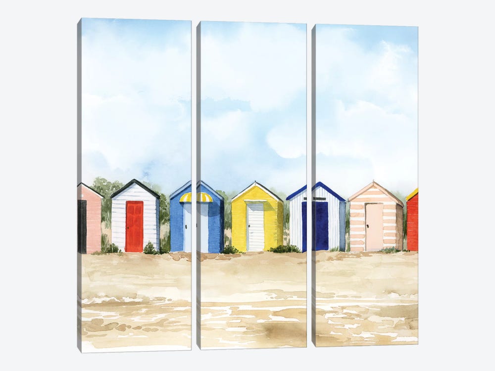 Beach Huts II by Grace Popp 3-piece Canvas Wall Art