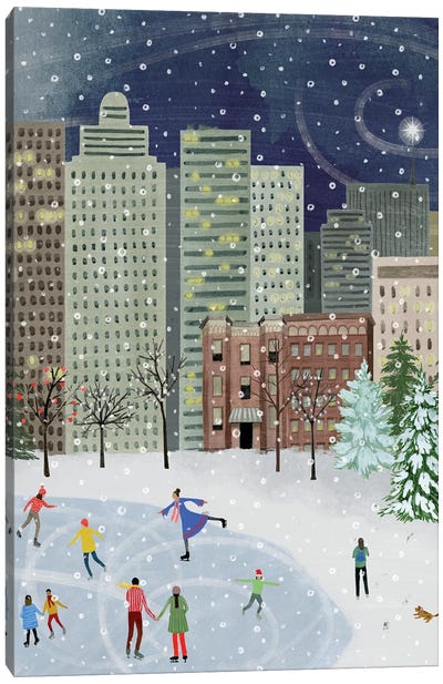 Christmas in the City II Canvas Art Print - Ice Skating Art