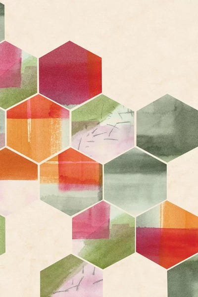 Abstract Watercolors: Color Pop Honeycomb I by Grace Popp