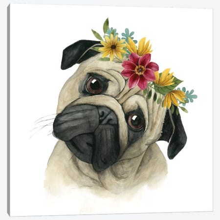 Flower Crown Pup I Canvas Print #POP330} by Grace Popp Canvas Wall Art