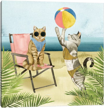 Coastal Kitties I Canvas Art Print - Tabby Cat Art