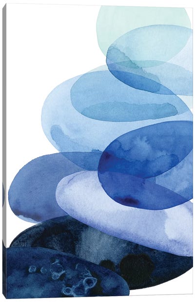 River Worn Pebbles I Canvas Art Print - Black, White & Blue Art
