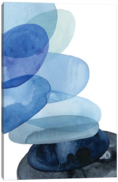 River Worn Pebbles II Canvas Art Print - Black, White & Blue Art