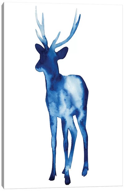 Ink Drop Rusa Deer II Canvas Art Print - Royal Blue & Silver
