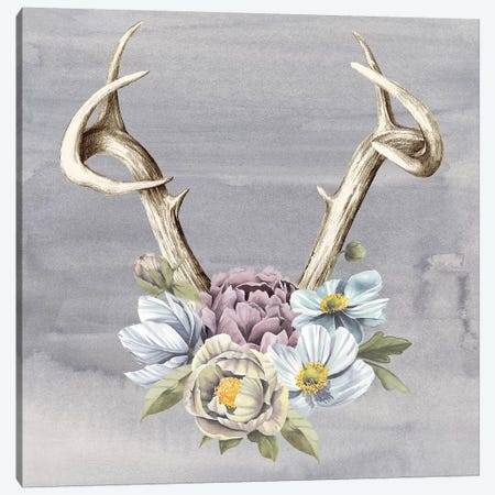 Antlers & Flowers I Canvas Print #POP730} by Grace Popp Canvas Artwork