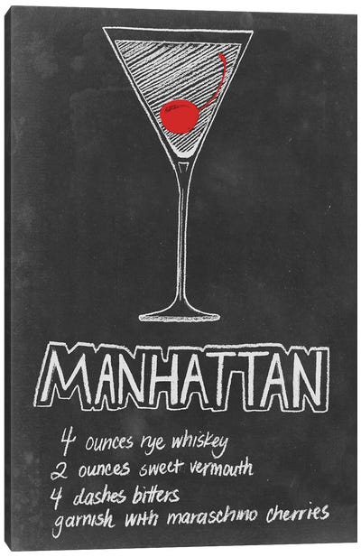 Chalkboard Cocktails Collection IV Canvas Art Print - Manhattan (Cocktail) 