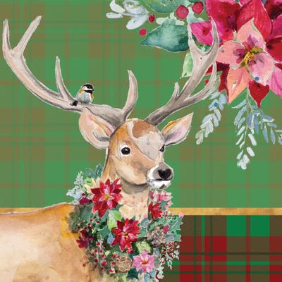 Holiday Reindeer on Plaid I by Patricia Pinto multi panel art