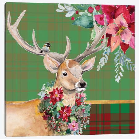 Holiday Reindeer on Plaid I Canvas Print #PPI1006} by Patricia Pinto Canvas Art Print