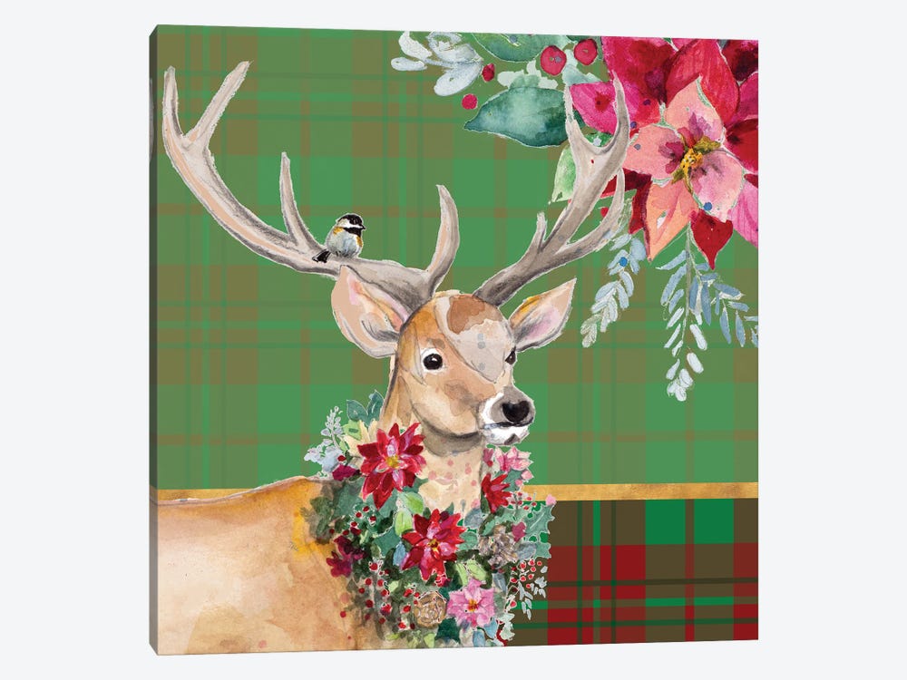 Holiday Reindeer on Plaid I by Patricia Pinto 1-piece Canvas Print