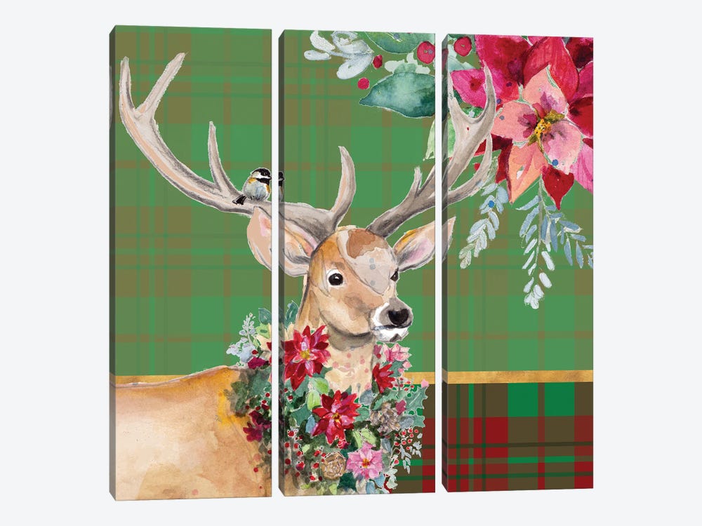 Holiday Reindeer on Plaid I by Patricia Pinto 3-piece Art Print