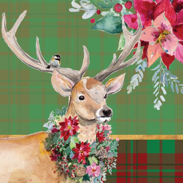 Christmas Animals: Holiday Reindeer on Plaid I by Patricia Pinto