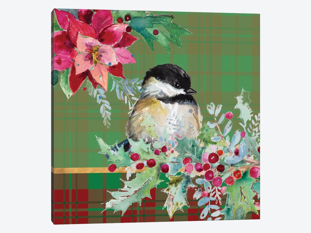 Holiday Poinsettia and Cardinal on Plaid II by Patricia Pinto 1-piece Canvas Artwork