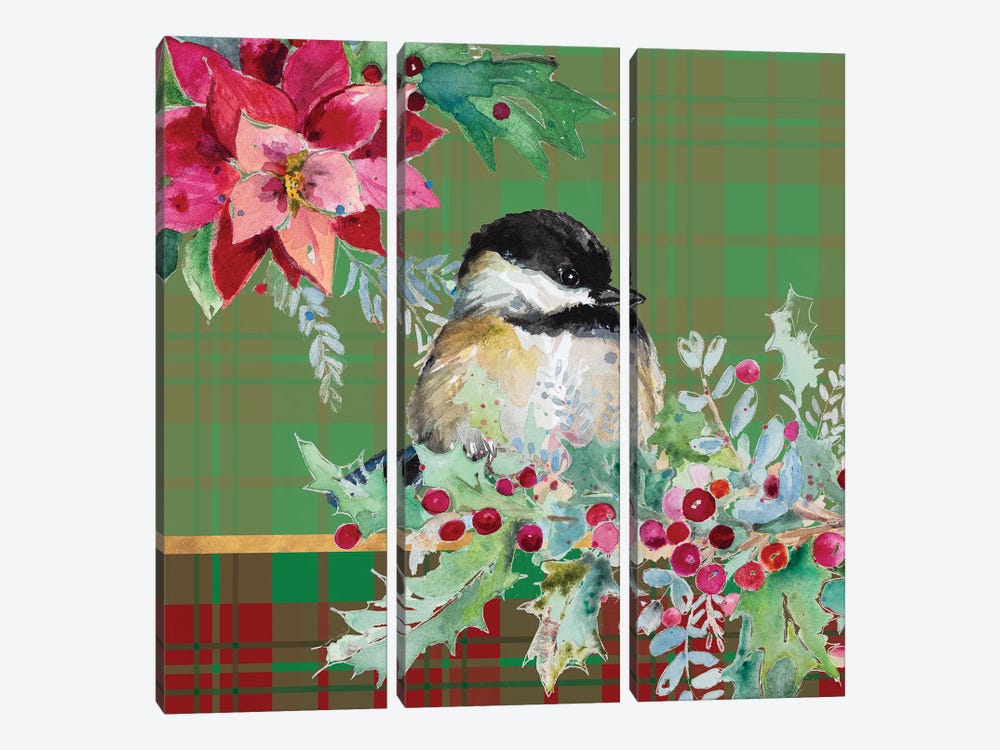 Holiday Poinsettia and Cardinal on Plaid II by Patricia Pinto 3-piece Canvas Art