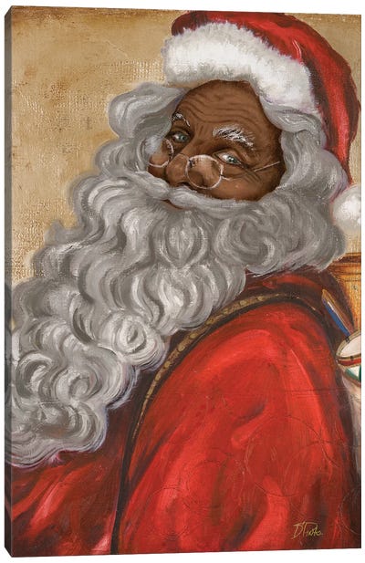 African American Jolly St. Nick Canvas Art Print - Santa Claus Art