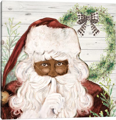 Here Comes Santa Canvas Art Print - Black Christmas Art