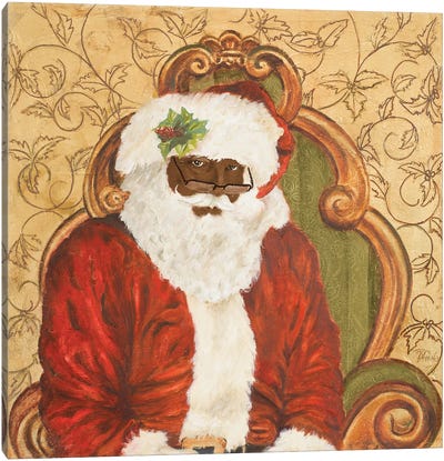 African American Sitting Santa Canvas Art Print - Black Christmas Art