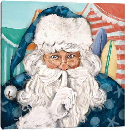 Coastal Secret Santa Canvas Art Print - Large Christmas Art