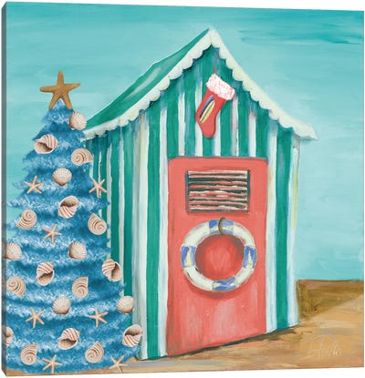 Peach Cabana Christmas Canvas Art Print - Coastal Christmas Décor