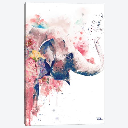 Floral Water Elephant Canvas Print #PPI129} by Patricia Pinto Canvas Art Print