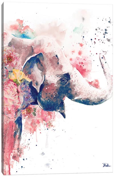 Floral Water Elephant Canvas Art Print - Elephant Art