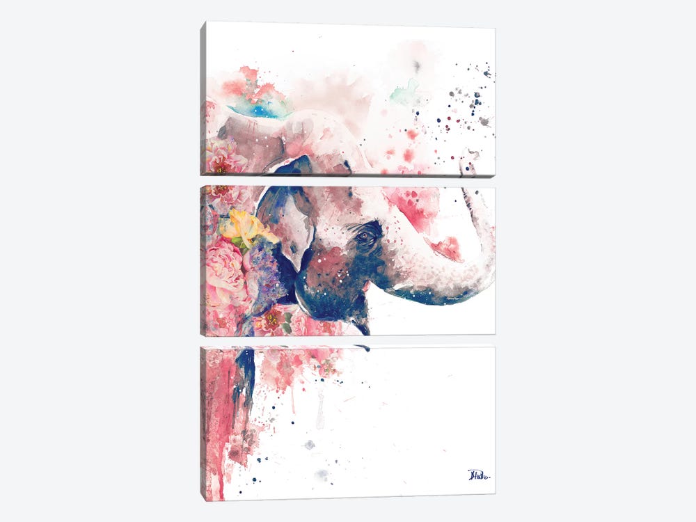 Floral Water Elephant by Patricia Pinto 3-piece Canvas Print