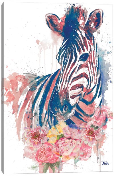 Floral Watercolor Zebra Canvas Art Print - Zebra Art