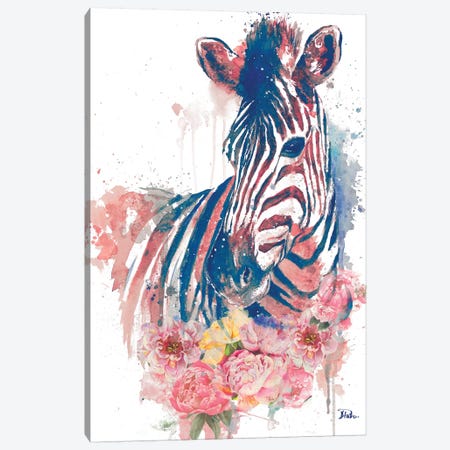 Floral Watercolor Zebra Canvas Print #PPI130} by Patricia Pinto Canvas Wall Art