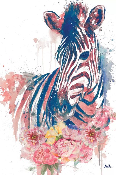 Zebras: Floral Watercolor Zebra by Patricia Pinto