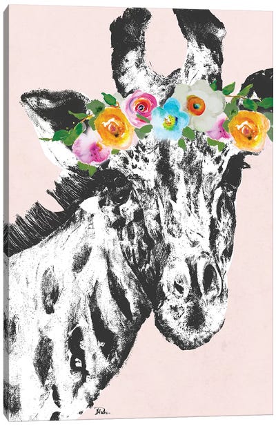Flower Crown Giraffe Canvas Art Print - Giraffe Art