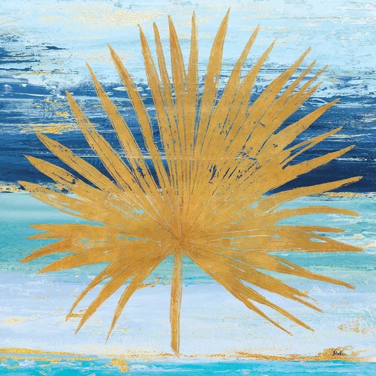 Gold and Teal Leaf Palm I by Patricia Pinto wall art