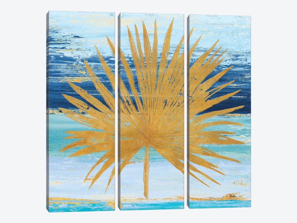 Gold and Teal Leaf Palm I by Patricia Pinto 3-piece Canvas Art Print