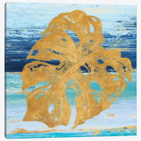 Gold and Teal Leaf Palm II Canvas Print #PPI144} by Patricia Pinto Canvas Artwork