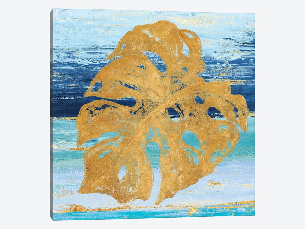 Gold and Teal Leaf Palm II by Patricia Pinto 1-piece Canvas Art