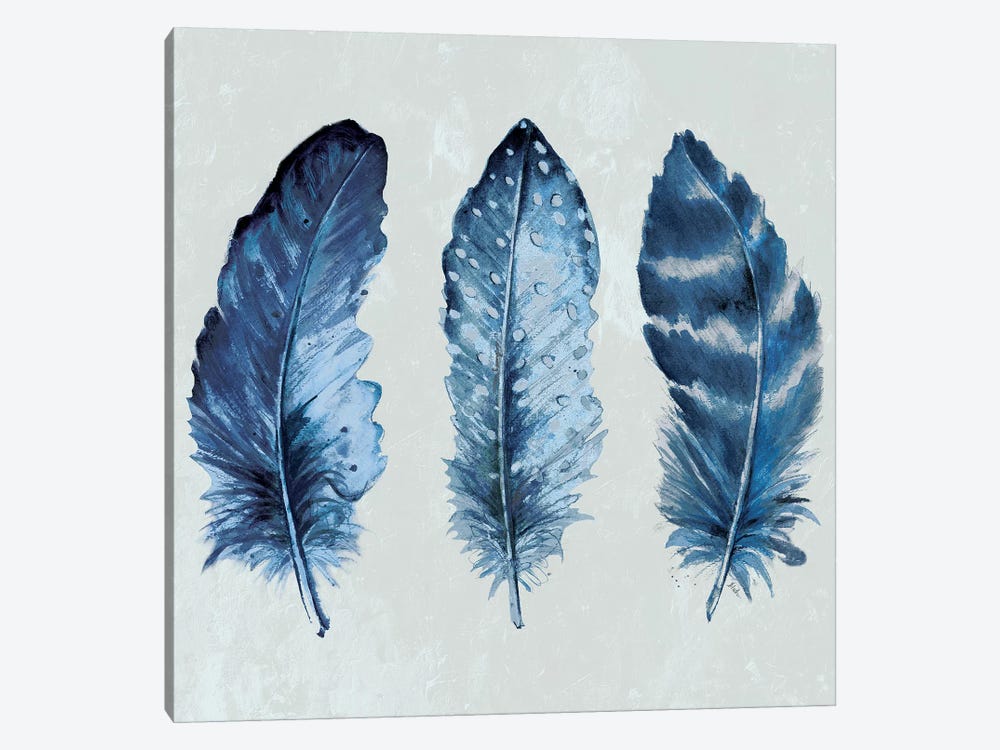 Patricia Pinto Canvas Art Prints - Indigo Blue Feathers I ( Decorative Elements > Feathers art) - 37x37 in