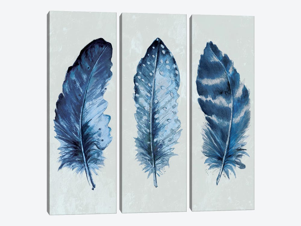 Indigo Blue Feathers I by Patricia Pinto 3-piece Canvas Artwork