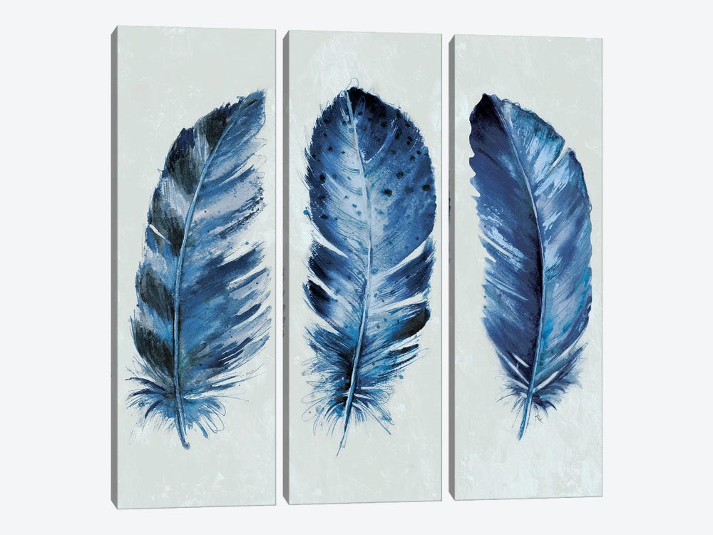 Indigo Blue Feathers II by Patricia Pinto 3-piece Canvas Art Print