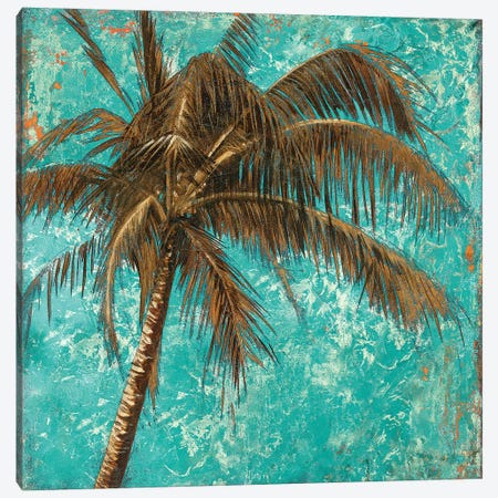 Palm on Turquoise I Canvas Print #PPI222} by Patricia Pinto Canvas Wall Art