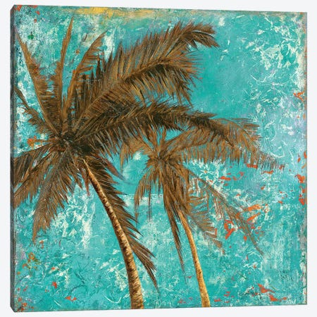 Palm on Turquoise II Canvas Print #PPI223} by Patricia Pinto Canvas Artwork