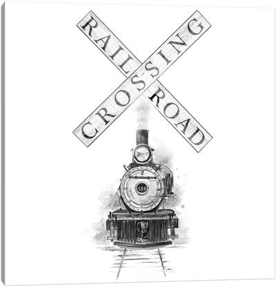 Railroad Crossing Canvas Art Print - Retro Room