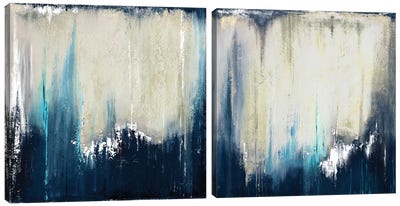 Blue Illusion Diptych Canvas Art Print - Art Sets | Triptych & Diptych Wall Art