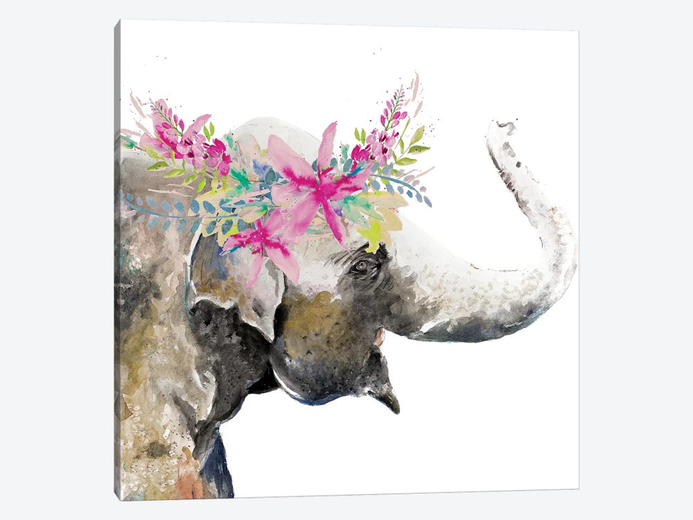 Water Elephant with Flower Crown by Patricia Pinto 1-piece Canvas Art