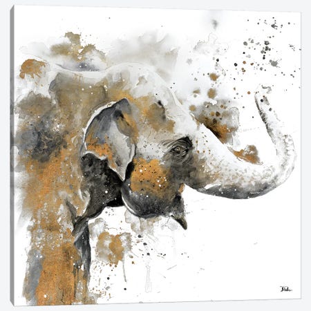 Water Elephant with Gold Canvas Print #PPI331} by Patricia Pinto Canvas Artwork
