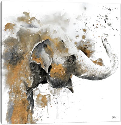 Water Elephant with Gold Canvas Art Print - Transitional Décor