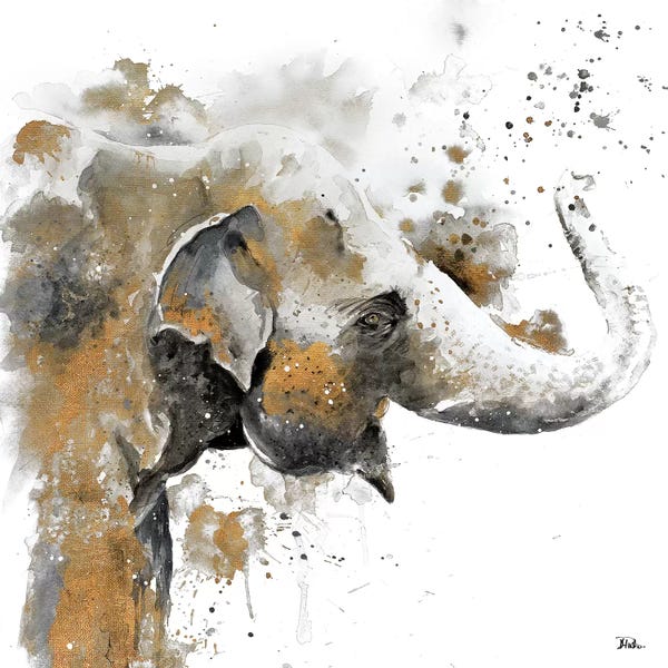 Elephants: Water Elephant with Gold by Patricia Pinto