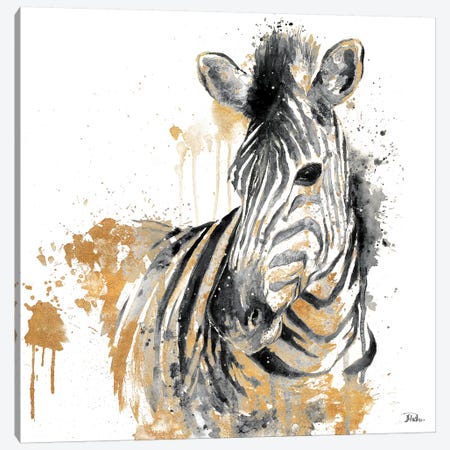 Water Zebra With Gold Canvas Print #PPI334} by Patricia Pinto Canvas Art Print